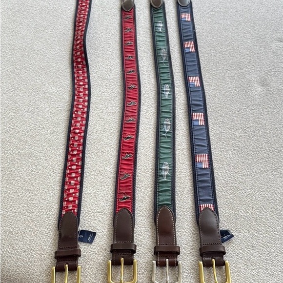 Vineyard Vines Red and Blue Belts with Leather Ends